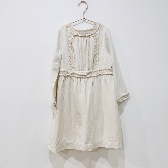 Bonpoint little girls cotton and wool cottagecore Cream Long Sleeve Dress NEW - Picture 2 of 9